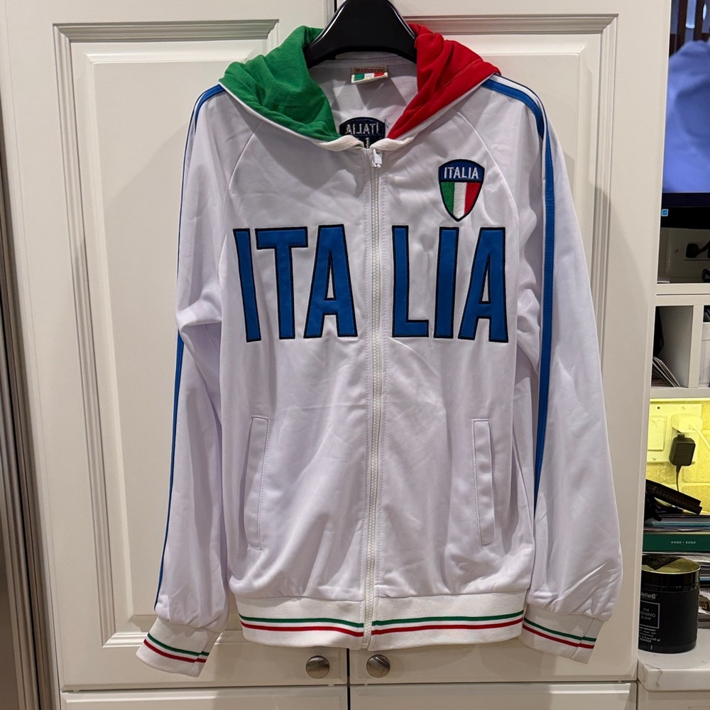 Italia Hooded Zip-Up Track Jacket - White&Blue Unisex Men’s M